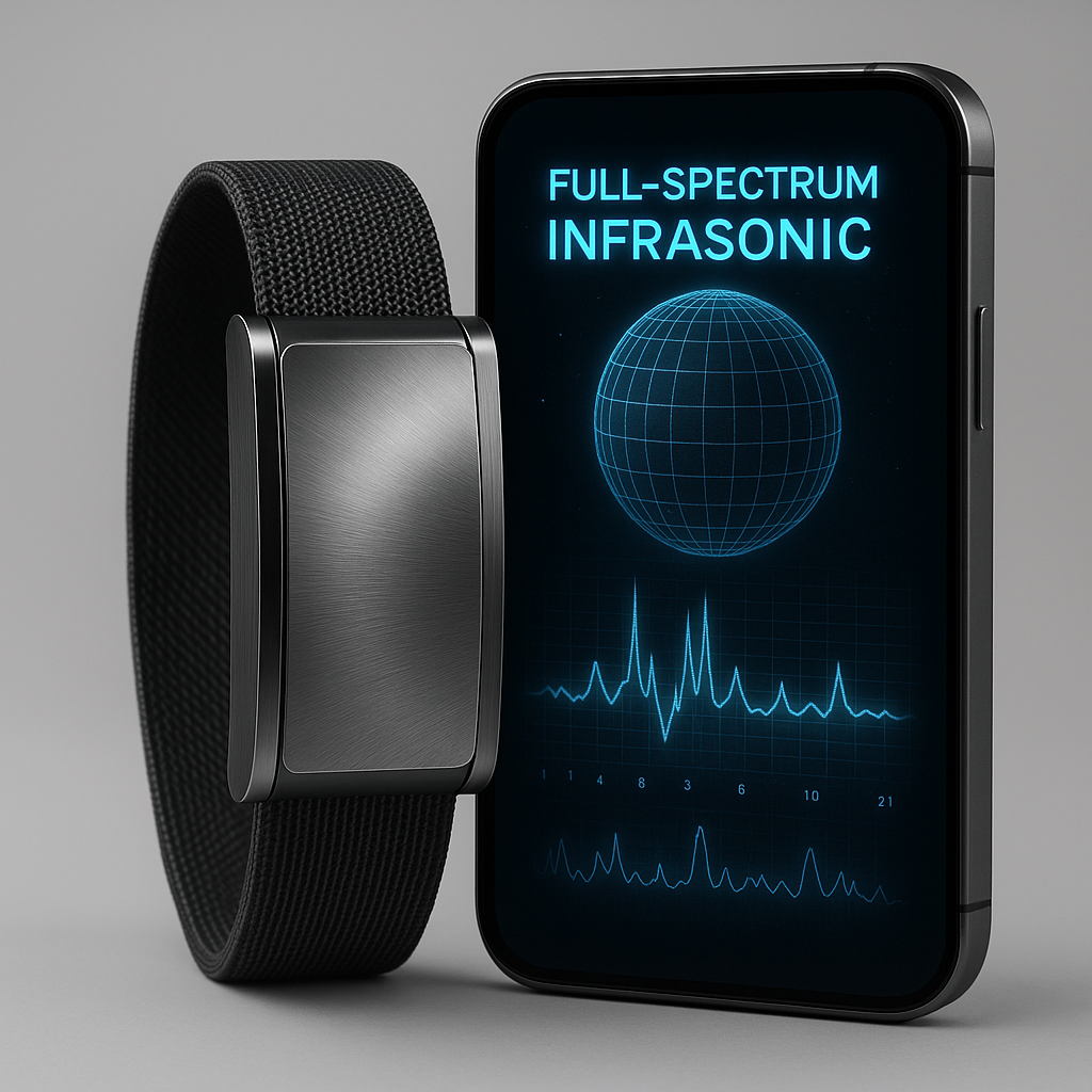 Solstyz watch and phone app showing infrasonic wave monitoring.
